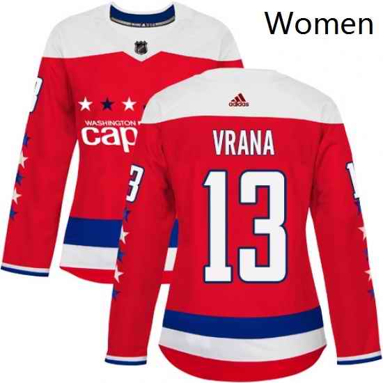 Womens Adidas Washington Capitals 13 Jakub Vrana Authentic Red Alternate NHL Jersey